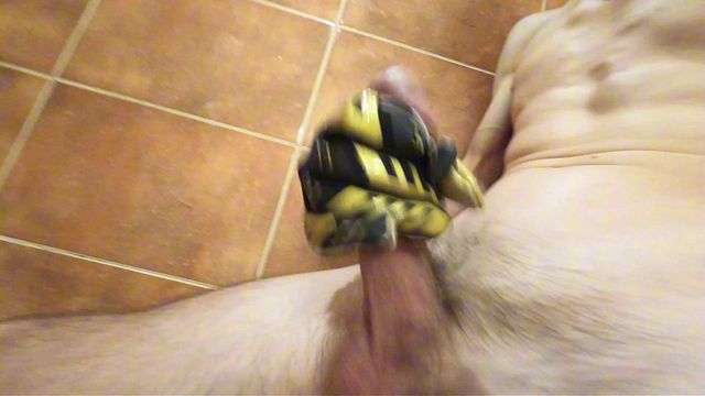 Solo Masturbate Huge Uncut Cock With Mushroom Head Using Gloves